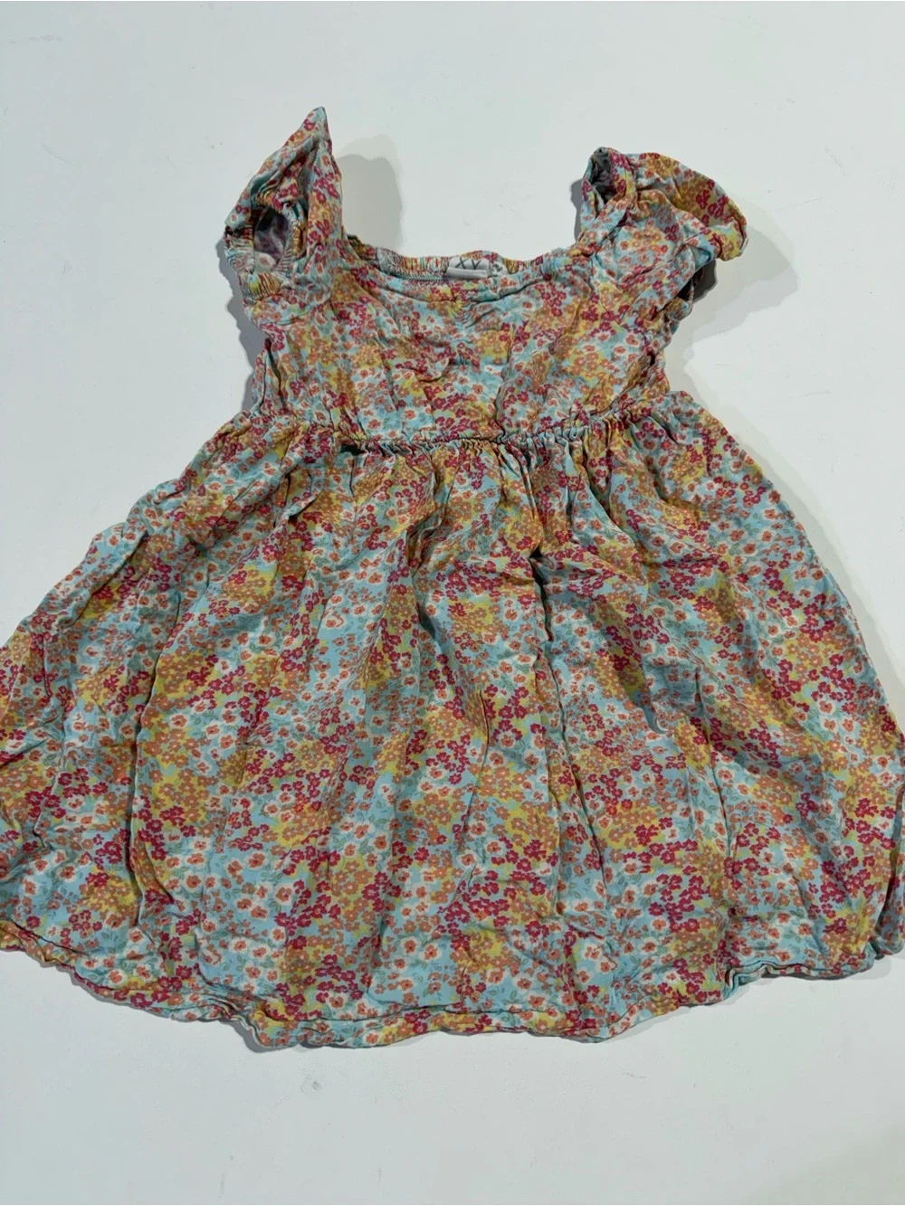 Roxy Girls Floral Dress - Light Blue, Pink & Yellow